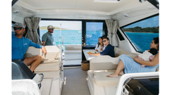 Aquila, a 36 ft power catamaran run by Bonus Time Charters for Full-Day Private BVI Luxury Catamaran Charter to Jost Van Dyke in the American Yacht Harbor, Red Hook, St. Thomas area — photo 2 of 15